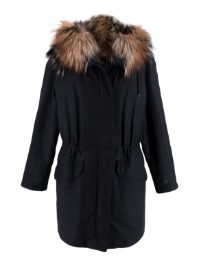 Yves Salomon Army Black Fur Lined Hooded Parka