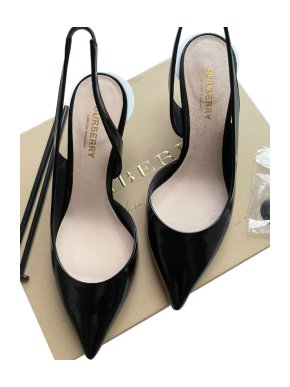 Burberry Black Patent Leticia Slingback Sandals