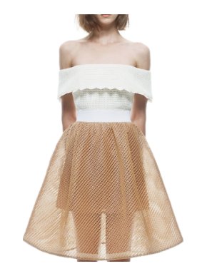 Self-Portrait Natural Perforated Off-the-shoulder Dress