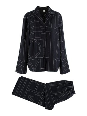 Toteme Black Monogram Silk Pyjama Pant Suit
