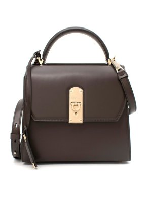 Salvatore Ferragamo Medium Dark Brown Boxyz Leather Box Bag