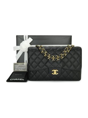 Chanel Black Caviar Leather Jumbo Flap Bag 24kt GPHW