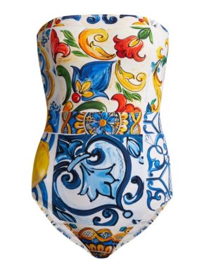 Dolce & Gabbana Majolica Print Strapless Swimsuit