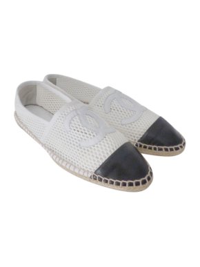 Chanel White & Black Mesh & Leather CC Espadrilles