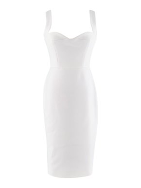 Victoria Beckham White Sweetheart Neckline Midi Dress