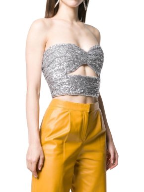 Attico Silver Sequin Embellished Cut-Out Bandeau Top