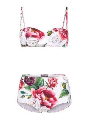 Dolce & Gabbana Floral Print Balconette High Waist Bikini