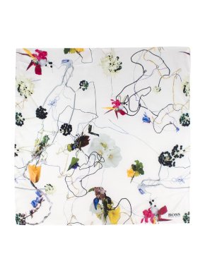 Boss Hugo Boss White Graphic Floral Print Silk Scarf
