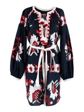 Vita Kin Navy Blue Embroidered Linen Kaftan Dress