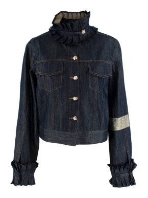 Rich Fashion Navy Golden Ruffled Denim Jacket