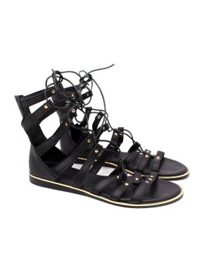 Glamazons Black Leather Studded Gladiator Sandals