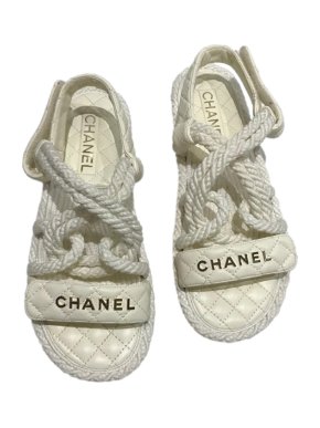Chanel Cream Quilted Leather & Rope Dad Sandals