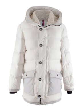 Moncler Kids 14Y White Faux Fur Trim Down Coat