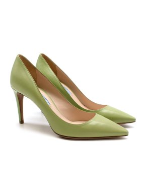 Prada Green Capretto Pointed Toe Leather Pumps