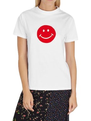 Bella Freud White Flocked Smiley Face T-Shirt
