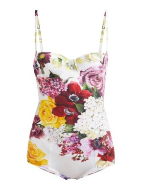 Dolce & Gabbana White Floral Print Balconette Swimsuit
