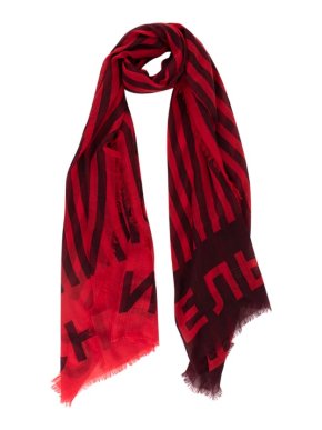 Chanel Cashmere Red & Bordeaux Striped Scarf