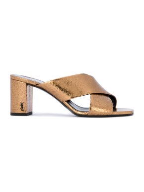 Saint Laurent Bronze Loulou Metallic Crisscross Mules