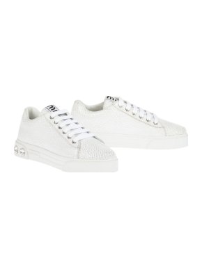 Miu MIu Jewelled Crackled Leather Sneakers