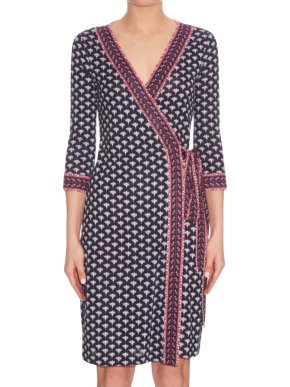 DVF Blue & Pink Silk Jersey Wrap Dress