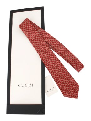 Gucci Red GG Embroidered Silk Tie