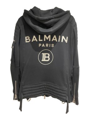 Balmain black zip front logo hoodie