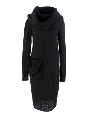 Alexander McQueen Black Open Knit Mohair Blend Cowl Neck Dress