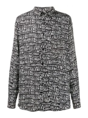 Balenciaga Black & White Logo Wave Oversize Shirt