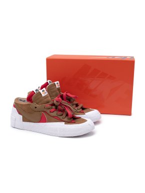 NIKE Sacai x Blazer British Tan & University Red Mid-High Sneakers