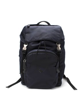 Prada Leather Trimmed Navy Nylon Backpack