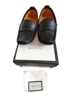 Gucci Kids' UK2 Black Grained Leather Loafers