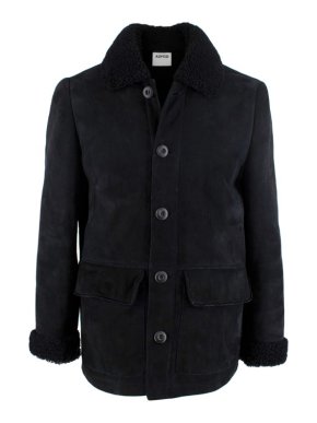 Aspesi Midnight Blue Suede Shearling Jacket