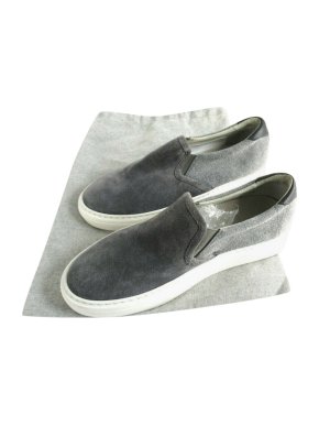 Brunello Cucinelli Suede & Canvas Grey Slip-On Sneakers