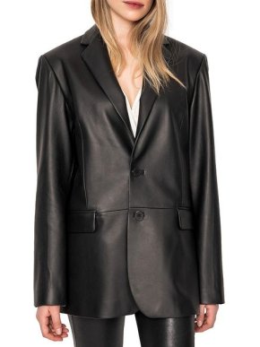 Lamarque Felina Black Leather Boyfriend Blazer