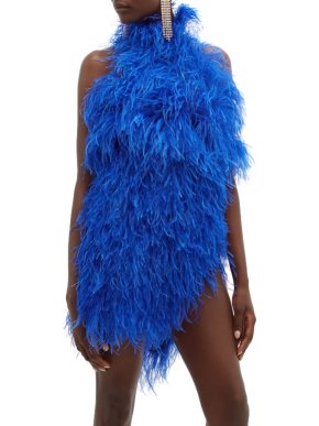 The Attico Ostrich feather-embellished mini dress