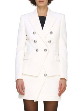 Balmain Cream Wool Blend Double Breasted Blazer