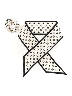 Chanel ivory & black CC Hair Scrunchie & Removal Silk Twilly