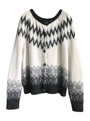 Chanel Ecru & Navy Fair Isle Lurex Knit Cardigan