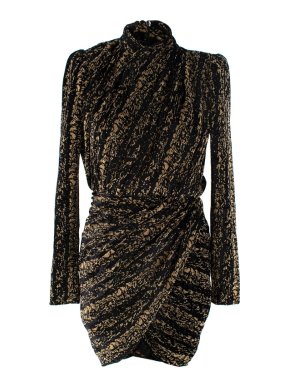 Balenciaga Black & Gold Velvet Lurex Draped Dress