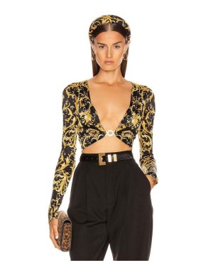 Versace Black & Gold Brocade Crop Top