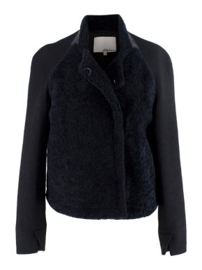 3.1 Phillip Lim Black & Midnight Blue Shearling Wool Jacket 1