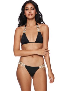 Beach Bunny Jazmin Black Rhinestone Embellished Hardware Bikini Set