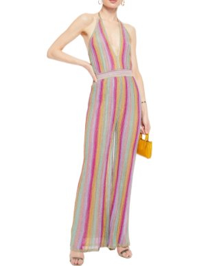 M MISSONI Metallic striped crochet-knit halterneck jumpsuit
