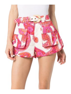 Zimmermann White&Pink Peggy Paisley Print Shorts