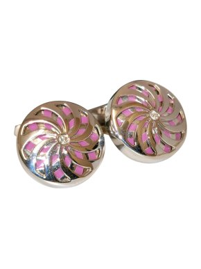 William & Son pink enamel detail silver cufflinks
