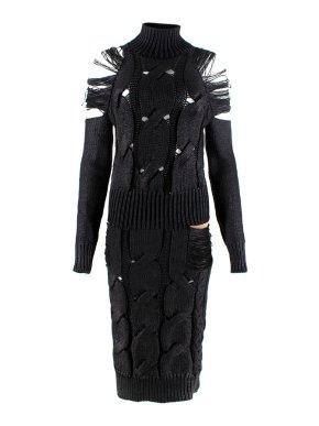 Alexander McQueen Black Distressed Dress Laminated Cable Knit Jumper