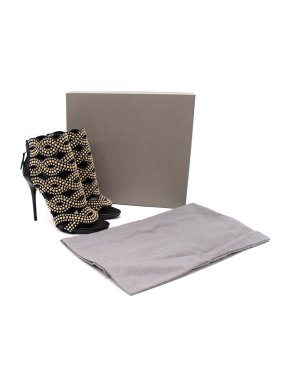 Alexander McQueen Black Leather Studded Peep Toe Ankle Boots