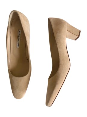 Manolo Blahnik Okkatopla Beige Suede Pumps