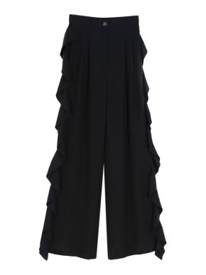 Chanel Black Wide Leg Silk Ruffled Trousers SS21