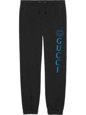 Gucci Black Logo Print Mens Joggers